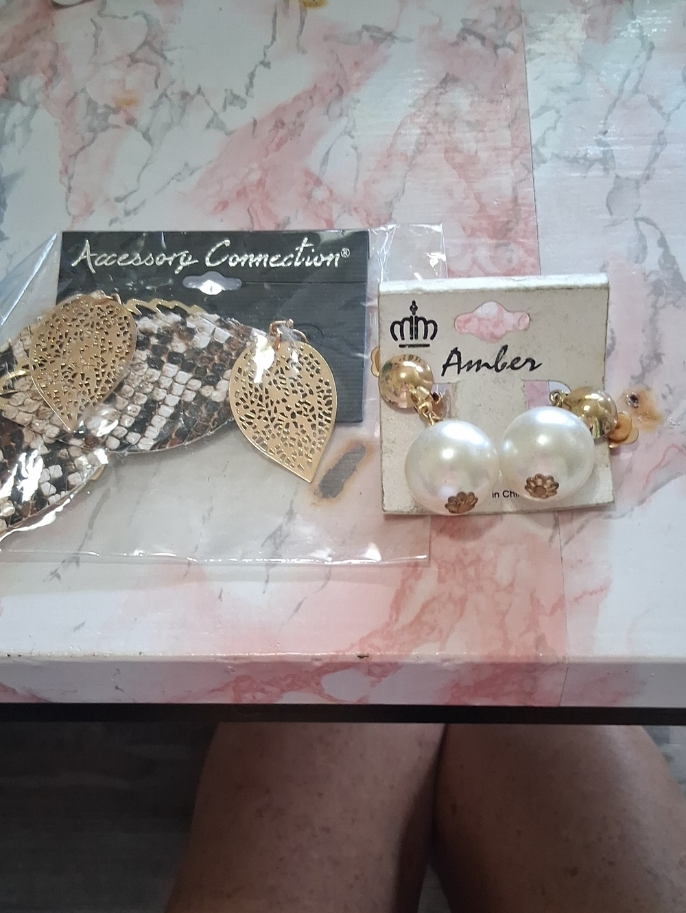 Amber Gold-Tone Pearl Button Earrings